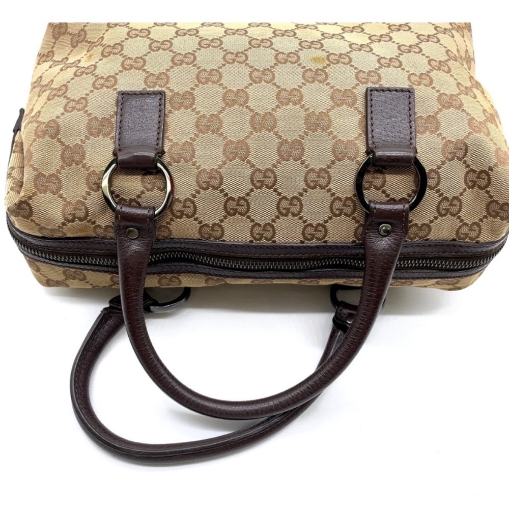Gucci GG Canvas Leather mini Boston Beige and Brown Satchel white Dust bag. - Picture 4 of 14
